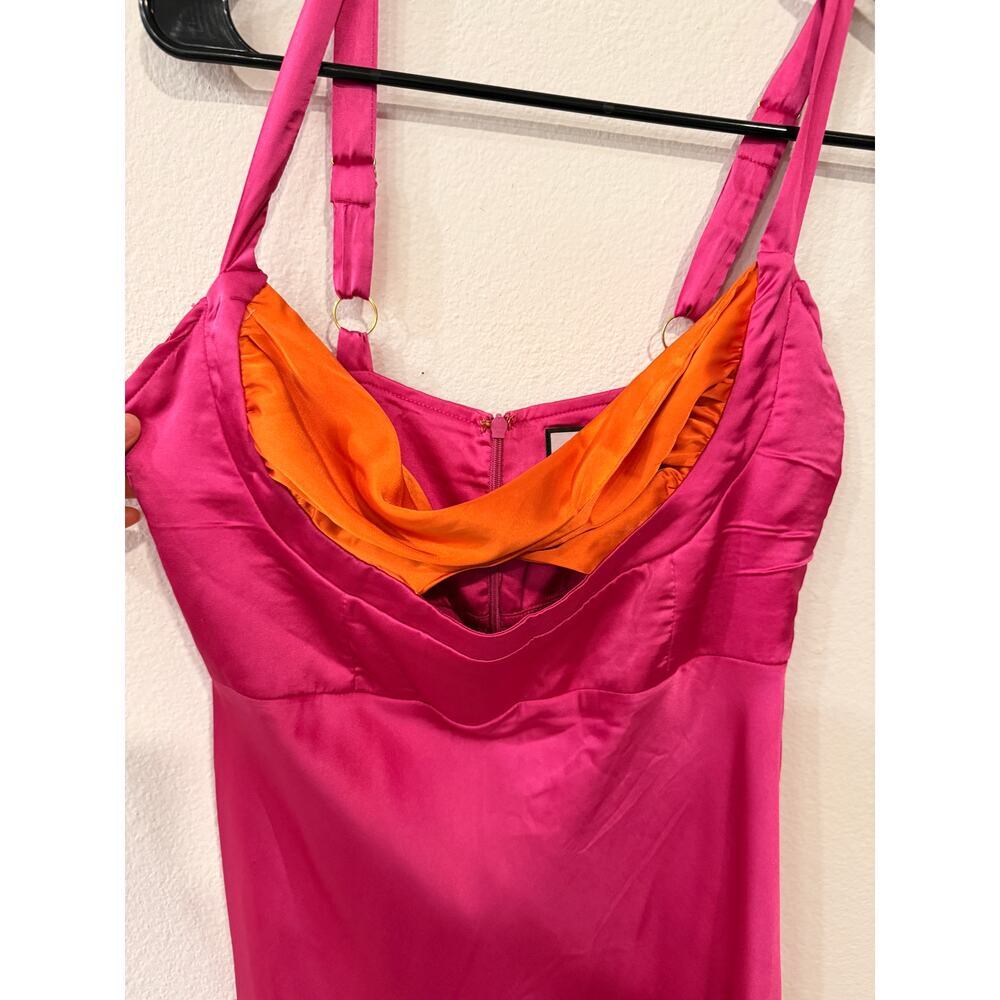 RUNAWAY The Label Pink and Orange Colorblock Twist Front Midi Dress - Size M - Picture 4 of 13